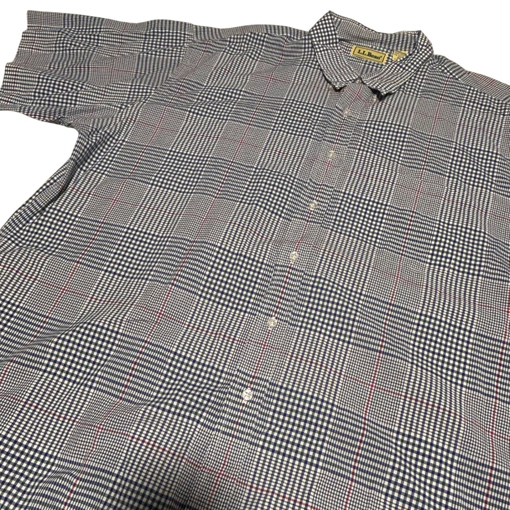 L.L. Bean Button Down Shirt Mens XXL Tall Blue Plaid Short Sleeve Cotton